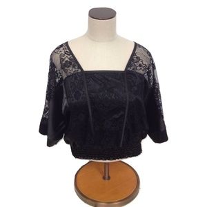 NWT Millau Black Lace Elastic Waist Crop Top